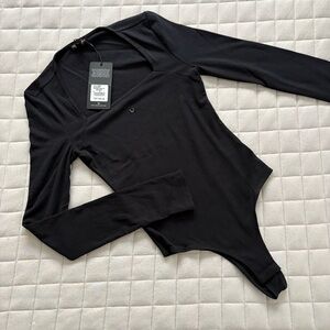 True Religion Women’s Classic Square Neck Black Long Sleeve Bodysuit - Size S